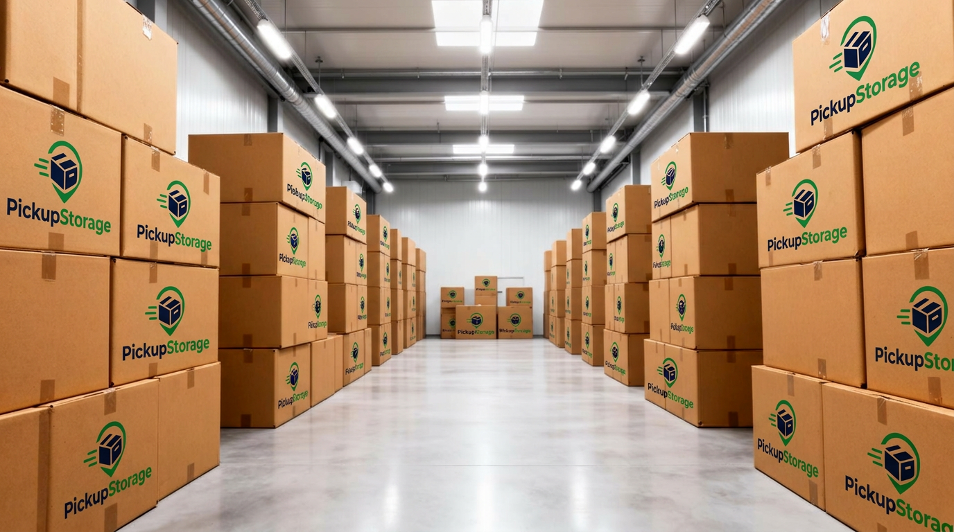 Secure indoor storage facility with neatly labelled boxes on shelving