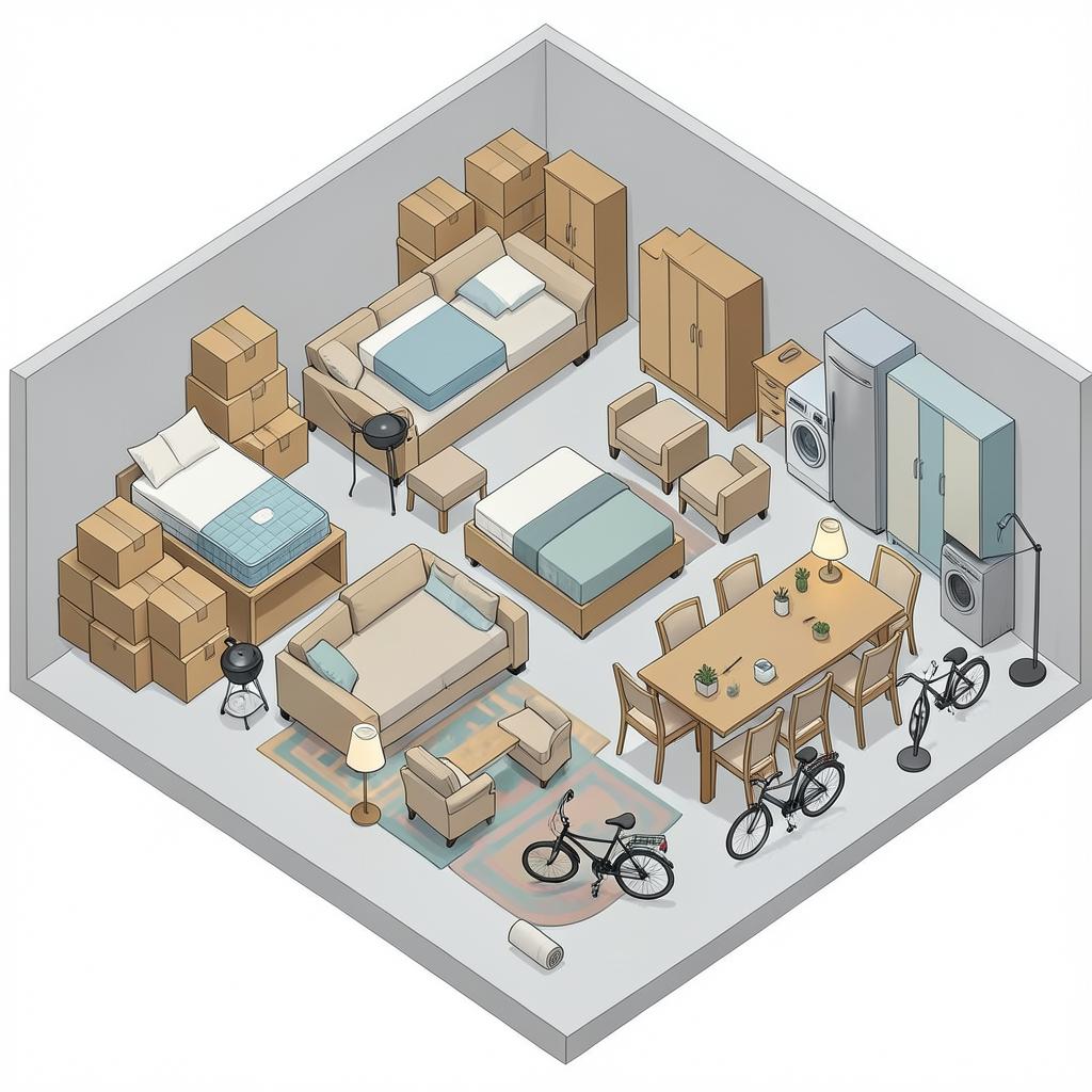 Illustration of typical contents that fit in 3 storage units