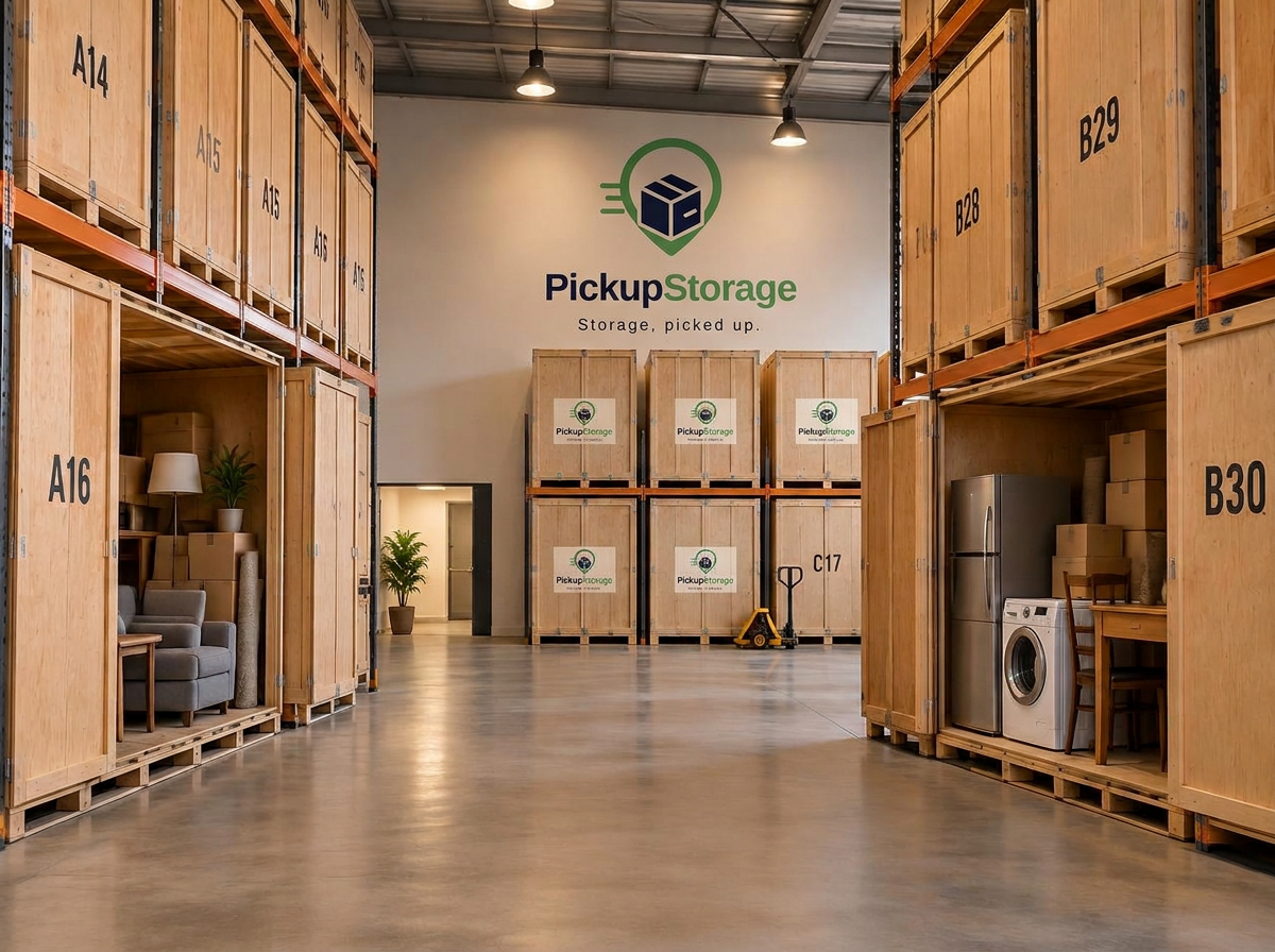 Secure indoor storage facility with neatly labelled boxes on shelving